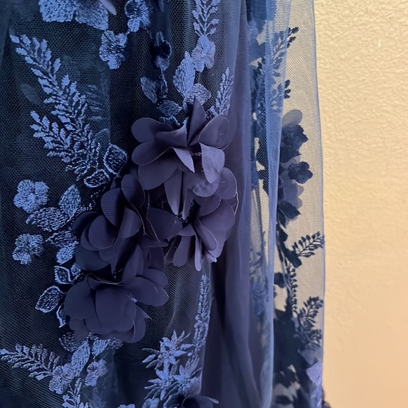 Navy Blue Embroidered Floral Trixxi Prom Dress - Picture 3 of 6